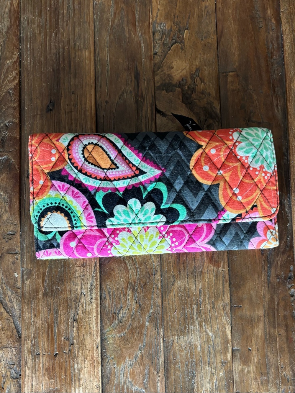 Vera Bradley Black Multi Quilted Paisley Floral Wallet